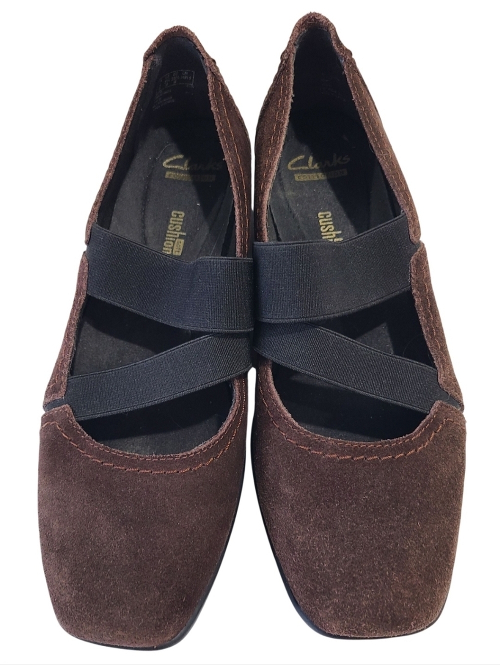Clarks Dark Brown Suede Cross-Strap Mary Jane Flats Sz 8.5M